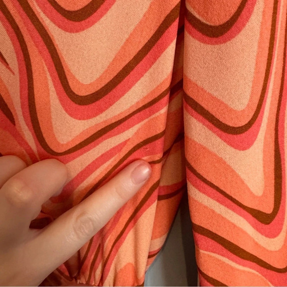 NWT Dex Tiered Midi Dress Sz  XS Coral Swirl Psychedelic Funky Hippie Wrap Front - Picture 9 of 16